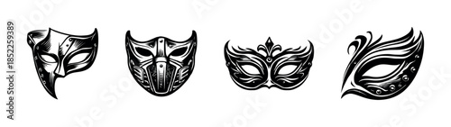 Decorative masks collection, carnival, masquerade, flat vector illustration