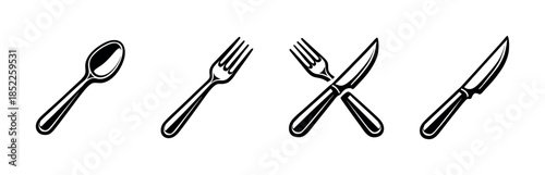 Cutlery set vector illustration, fork, spoon, knife, flat vector style