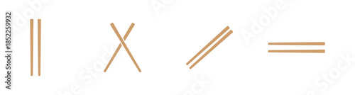 Minimalist vector set of wooden chopsticks in various positions: vertical, crossed, diagonal, and horizontal. Perfect for food and dining designs.