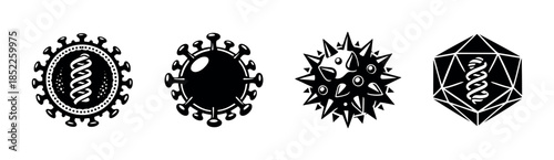 Virus and bacteria icons in flat vector illustration, pathogen, microorganism, graphic