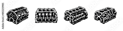 Engine block vector illustration, car parts, automotive art, flat vector style