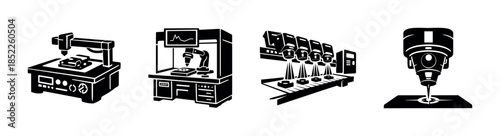 Cnc machine tools, flat vector illustration of manufacturing equipment, automation