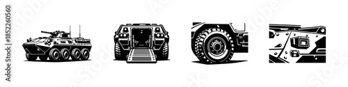 Military vehicle designs, flat vector illustration, armored transport, tanks