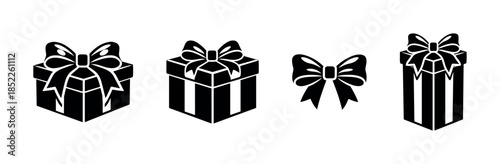 Gift box and bow designs, flat vector illustration, present, wrapping, package art
