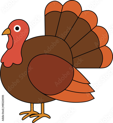 Cute Flat Cartoon Turkey for Thanksgiving