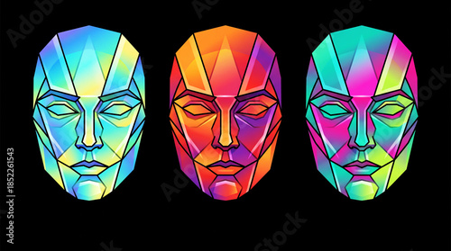 Human head shape with refraction light and holographic effect on a dark background