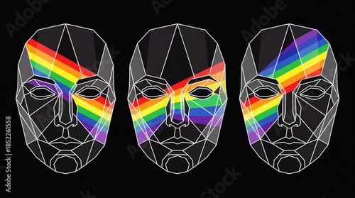 Human head shape with refraction light and holographic effect on a dark background