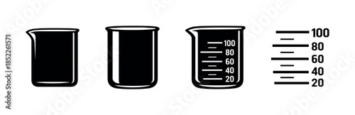 Laboratory beaker set, scientific measurement, flat vector illustration