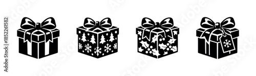 Gift box collection, holiday presents and bows, flat vector illustration