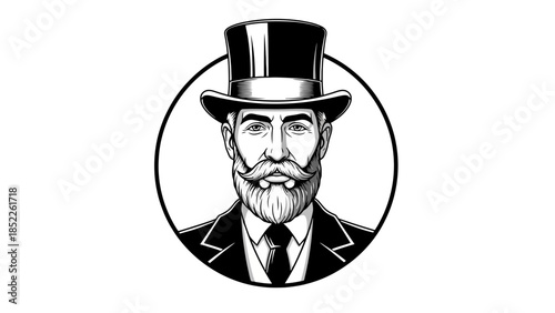 Vintage Gentleman Portrait with Top Hat Vector Illustration