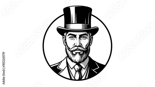 Vintage Gentleman Portrait with Top Hat and Mustache Illustration