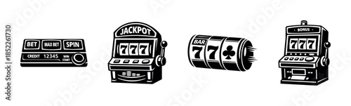 Slot machine vector illustration, jackpot, casino symbols, flat vector style