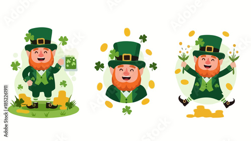 St. Patrick's Day Leprechaun Vector Illustration Set