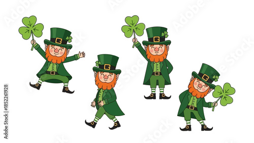 Cheerful Leprechauns Celebrating St. Patrick's Day with Clovers