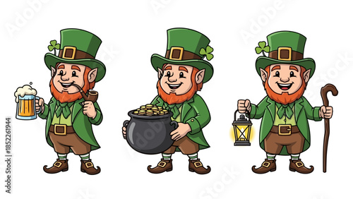 St. Patrick's Day Leprechaun Vector Illustration Set