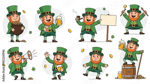 St. Patrick's Day Leprechaun Vector Illustration Set