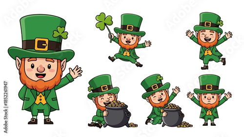 St. Patrick's Day Leprechaun Vector Illustration Set