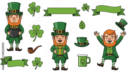St. Patrick's Day Leprechaun Vector Illustration Set