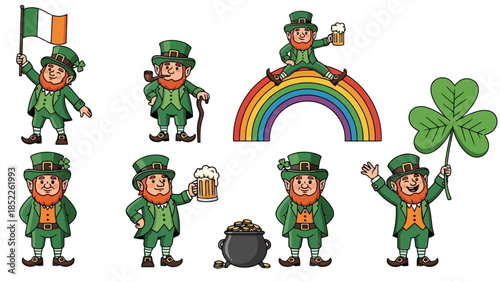 St. Patrick's Day Leprechaun Vector Illustration Set