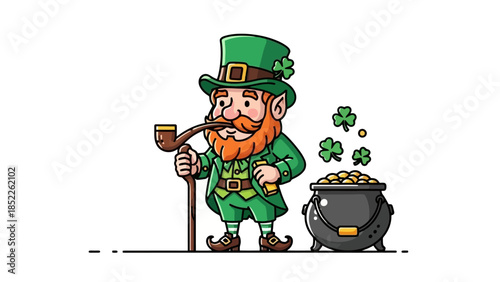 St. Patrick's Day Leprechaun with Pot of Gold Illustration