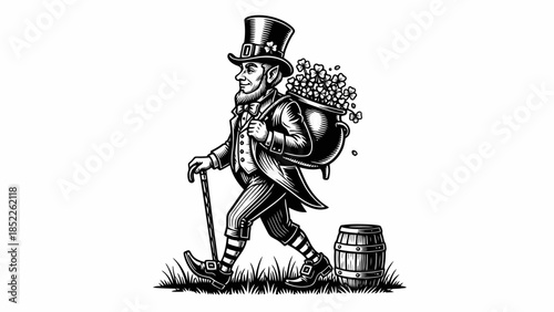 St. Patrick's Day Leprechaun with Pot of Gold Illustration