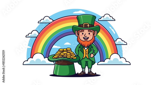 St. Patrick's Day Leprechaun with Pot of Gold Illustration