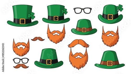 St. Patrick's Day Hats and Beards Set, Vector Illustration
