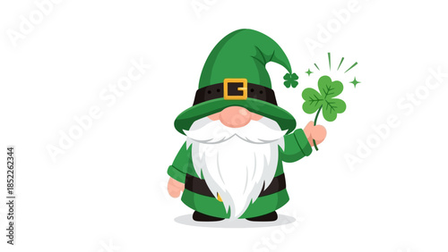 St. Patrick's Day Gnome with Clover Vector Illustration