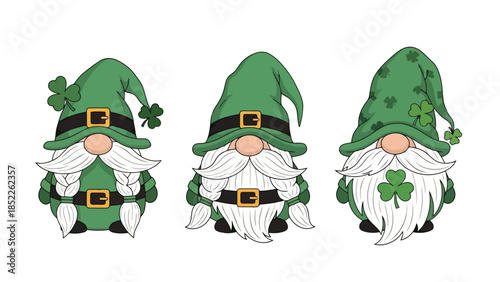 St. Patrick's Day Gnome Trio Vector Illustration