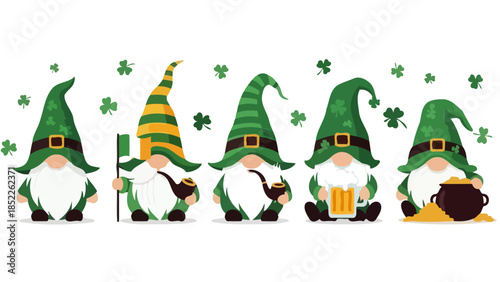 St. Patrick's Day Gnome Characters Vector Illustration