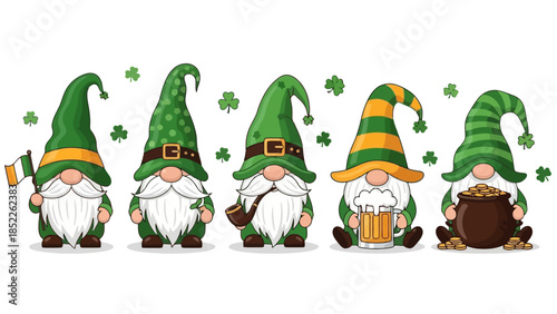St. Patrick's Day Gnome Characters with Beer and Gold