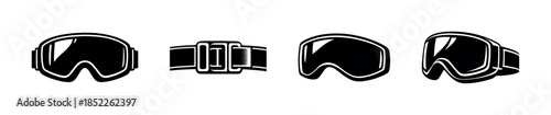 Ski goggles collection, snowboarding, winter gear, flat vector illustration