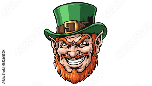 Smiling Leprechaun Head Vector Illustration with Green Hat