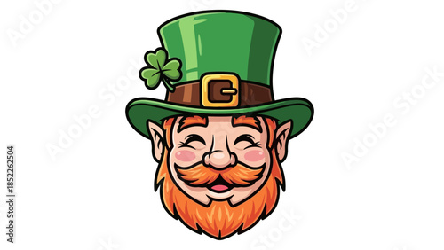Friendly Leprechaun Face Vector Illustration with Green Hat and Red Beard