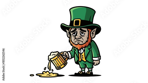 Sad Leprechaun Pouring Beer Vector Illustration