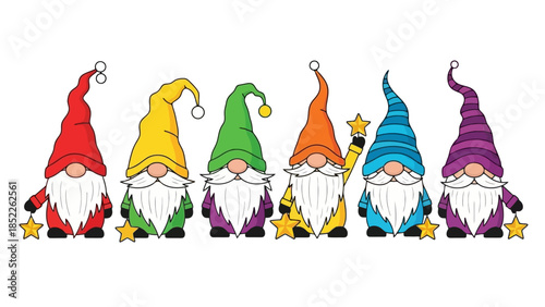 Colorful Christmas Gnome Characters Vector Illustration Set