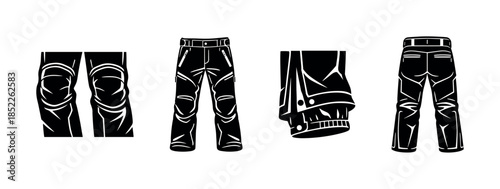 Ski pants vector illustration, detail views, winter apparel, flat vector style