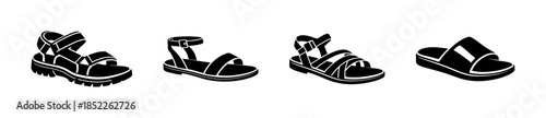 Sandals collection, flat vector illustration, footwear, summer shoes design