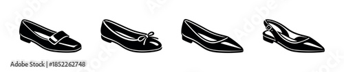 Flat vector illustration of elegant shoes, loafers and ballet flats