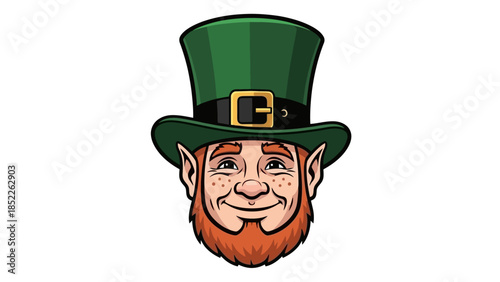 Friendly Leprechaun Head Vector Illustration with Green Hat and Red Beard