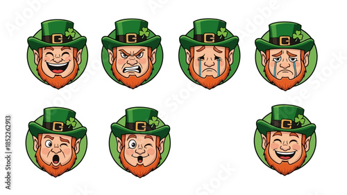 Leprechaun Emotions Vector Illustration Set