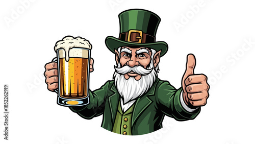 Leprechaun Celebrating with Beer Illustration Vector Art