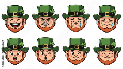 Leprechaun Emotions Vector Cartoon Illustration Set