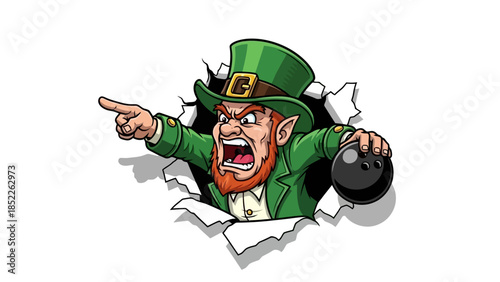 Angry Leprechaun Bowling Cartoon Vector Illustration