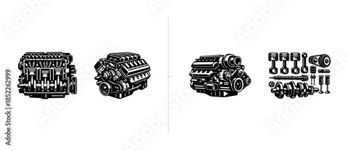 Engine components vector illustration, car parts, mechanics, flat vector style