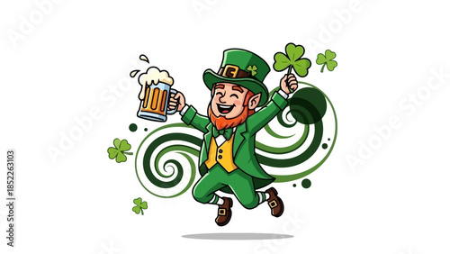 Cheerful Leprechaun Celebrating with Beer Illustration