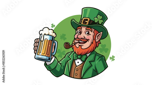Cheerful Leprechaun Celebrating with Beer Illustration