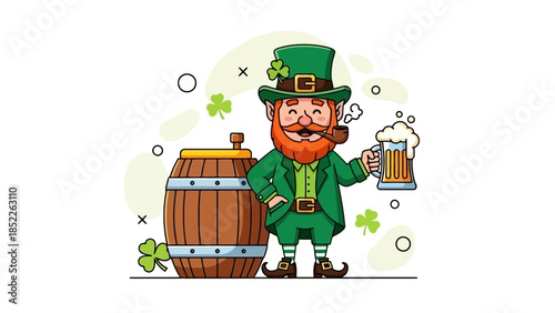 Cheerful Leprechaun Celebrating with Beer Illustration