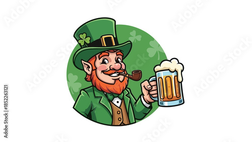 Cheerful Leprechaun Celebrating with Beer Illustration