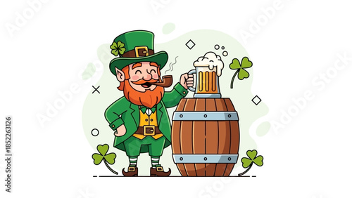 Cheerful Leprechaun Celebrating with Beer Illustration
